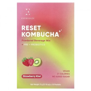 EVERYDAZE Reset Kombucha / Сухая смесь для напитков клубника и киви, 10 пакетиков по 5 г